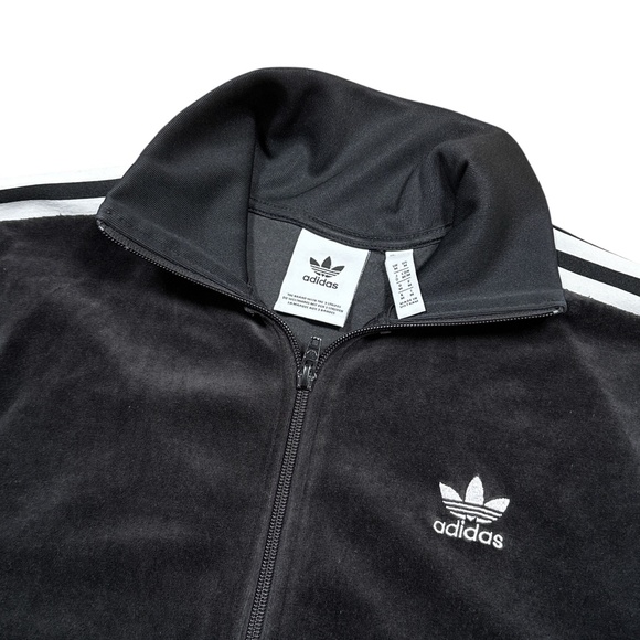 Adidas Originals Velour Trefoil Black White Striped Track Jacket Mens Medium - Picture 3 of 11